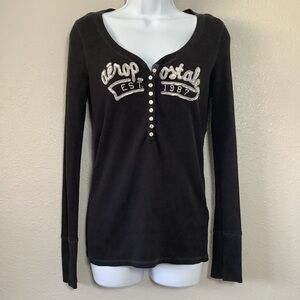 Aeropostale Black Y2K 2000s Grunge Twilightcore Elena Gilbert Henley Top L